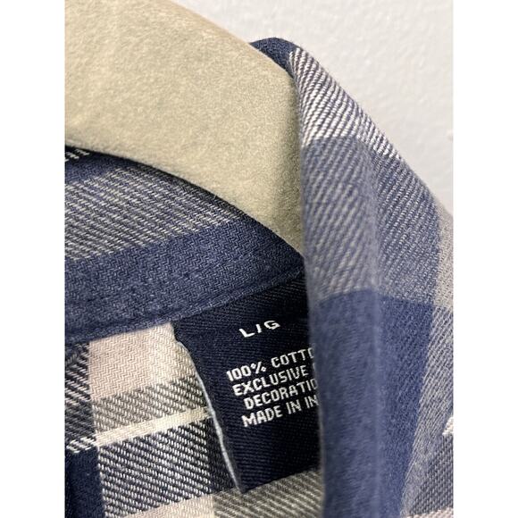 Chaps‎ Brushed Flannel Shirt Mens Large Blue Plaid button front Casual - Picture 6 of 8